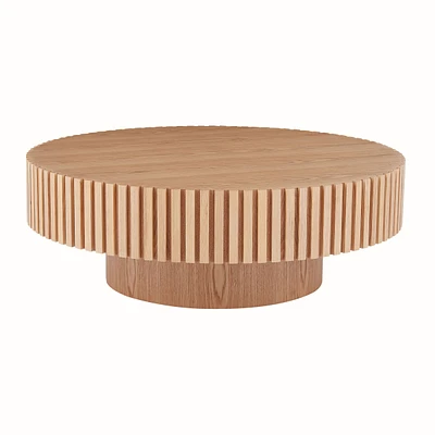 Modern Round Wood Coffee Table with Handcrafted Relief (31.49")