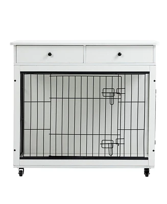 Simplie Fun Premium Dog Crate with Countertop, Storage Drawers, and Pet Area