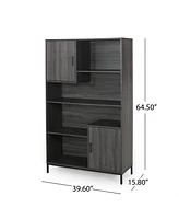 Streamdale Furniture Contemporary Faux Wood Bookcase with Cabinets and Iron Legs