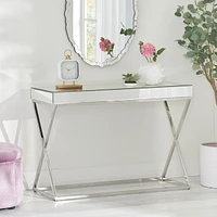 Modern Glam Console Table with Mirror Finished Tabletop and Silver Accents