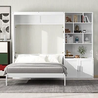 Streamdale Furniture Full Size Murphy Bed with Multiple Storage Shelves and A Cabinet, White