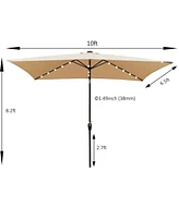 Streamdale Furniture 10 X 6.5FT Rectangular Patio Solar Led Lighted Outdoor Umbrellas With Crank And Push Button