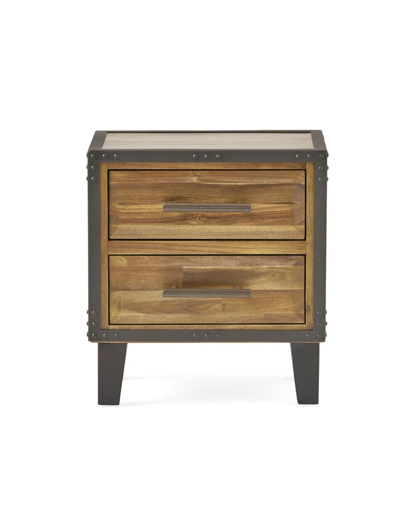 Simplie Fun Industrial Accent Nightstand Acacia Wood Storage and Style