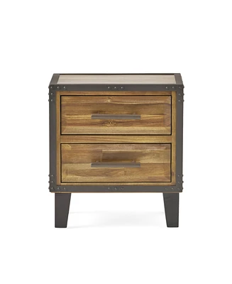 Simplie Fun Industrial Accent Nightstand Acacia Wood Storage and Style