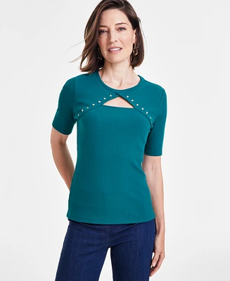 I.n.c. International Concepts Women's Studded Cutout Top, Created for Macy's