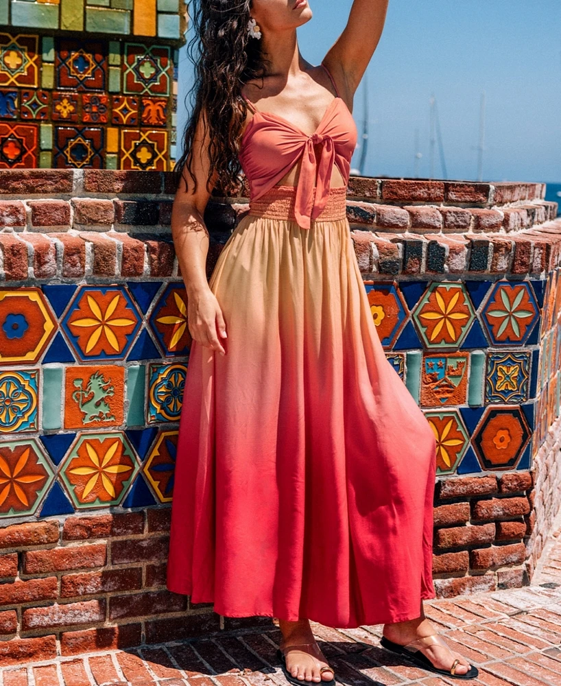 Cupshe Women's Msw Sunset Gradient Front Tie Sweetheart Maxi Beach Dress
