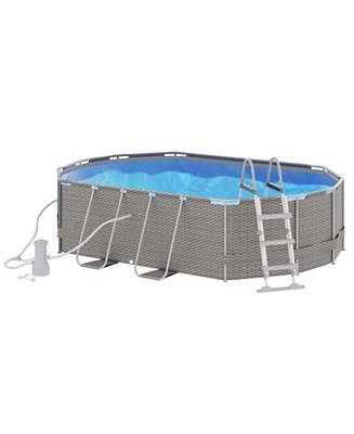 Outsunny Above Ground Swimming Pool, Non-Inflatable Frame Pool,