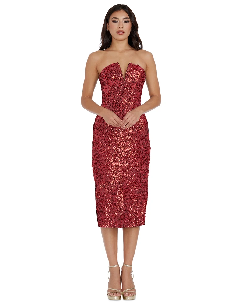 Dress the Population Women's Perla Strapless Sequined Dress