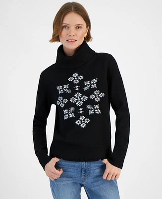 Tommy Hilfiger Women's Snowflake Graphic Turtleneck Sweater