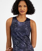 Id Ideology Women's Midnight Foil Shelf-Bra Tank Top, Created for Macy's