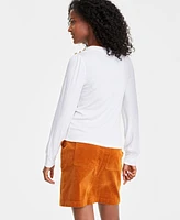 On 34th Women's Long-Sleeve Button-Shoulder Knit Top, Created for Macy's