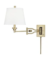 Elegant Modern Swing Arm Wall Lamp Brushed Satin Brass Plug