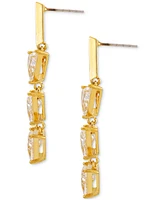 Guess 14k Gold-Plated Cubic Zirconia Triangle Linear Charm Hoop Earrings