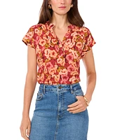 Vince Camuto Women's Floral-Print Split-Neck Short-Sleeve Top