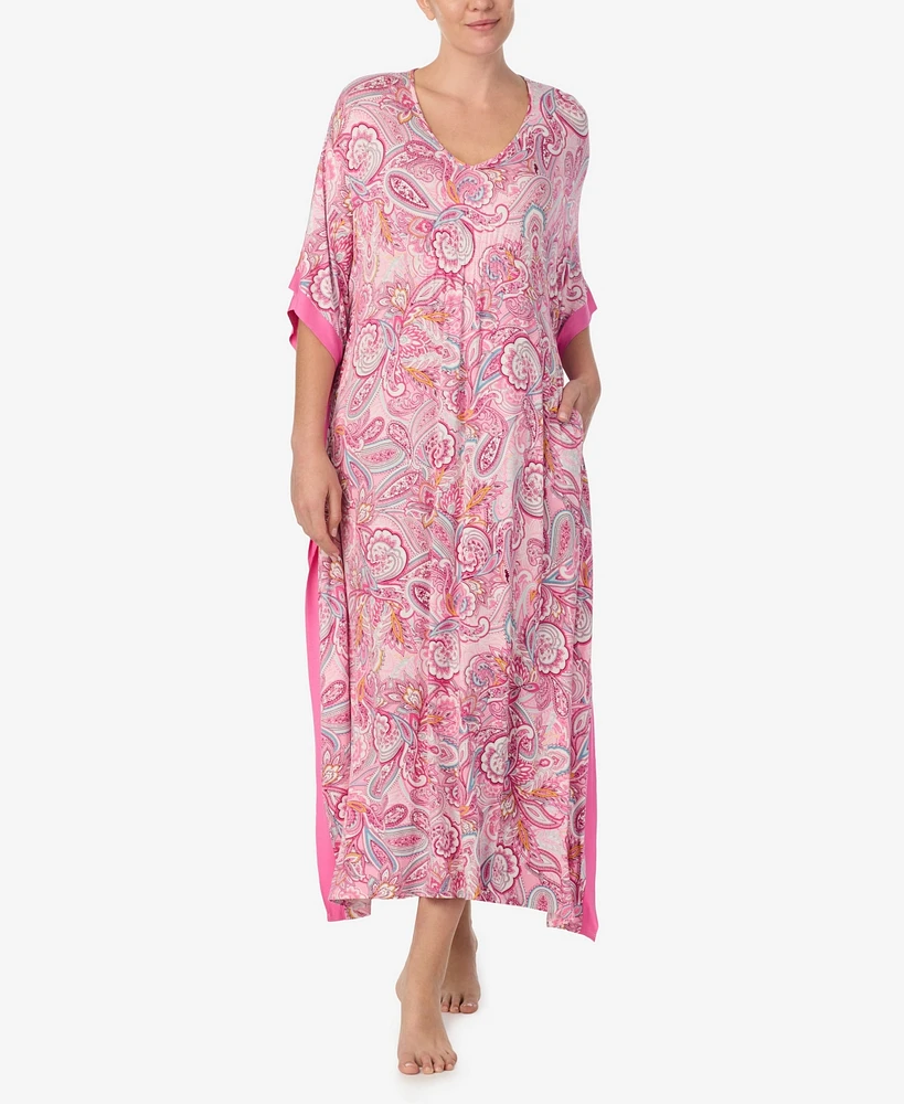 Ellen Tracy Women's Printed V-Neck Caftan Nightgown