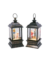 Gerson International Set of 2 Black Lantern Framed Water Globes with Holiday Scenes