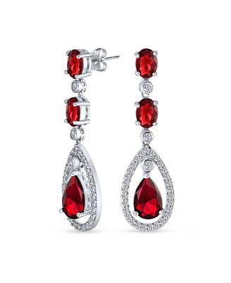 Bling Jewelry Fashion Art Deco Style Red Cubic Zirconia Halo Teardrop Cz Statement Dangle Chandelier Earrings For Women Party