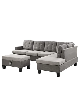 Simplie Fun Sofa Set For Living Room With Chaise Lounge And Storage Ottoman Living Room Furniture Gray