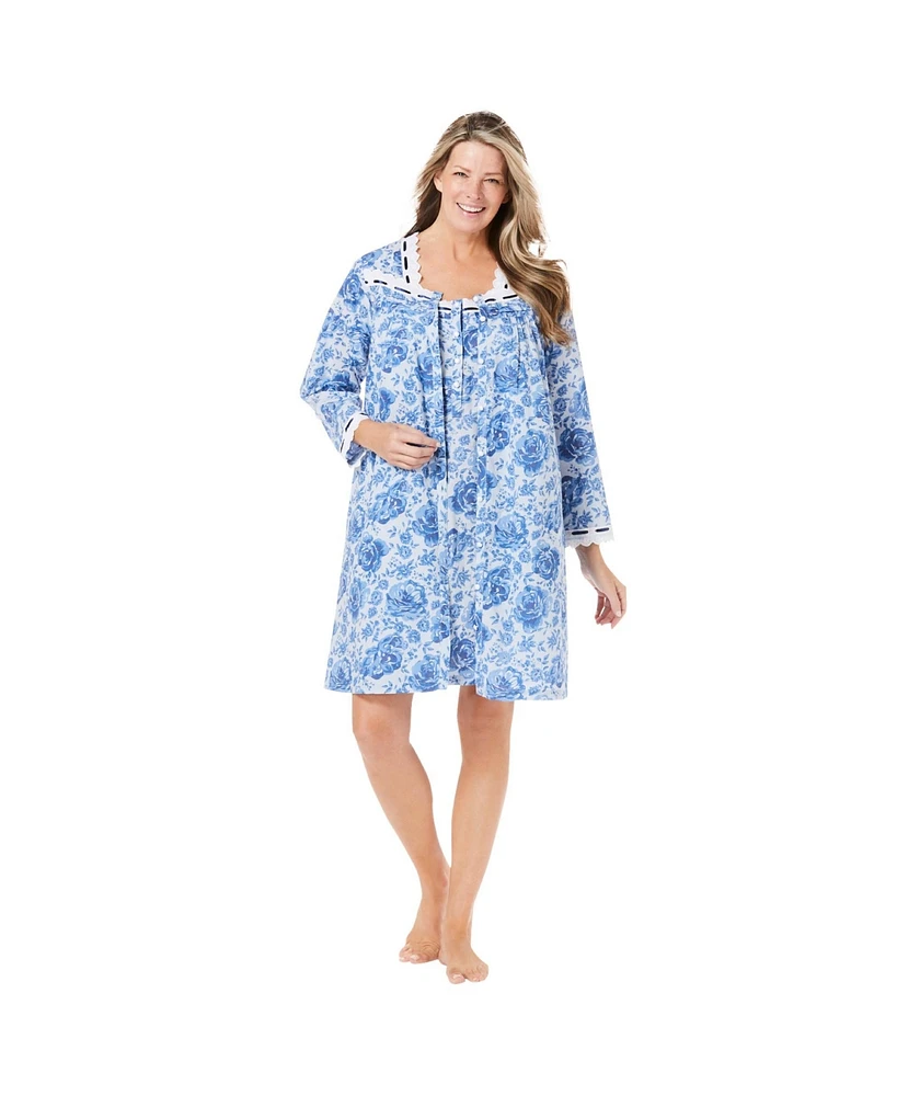 Only Neccessities Plus Necessities Short 2-Piece Cabbage-Rose Peignoir Set