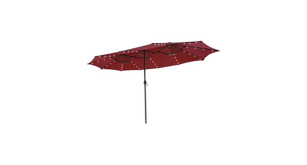 15 ft Patio Led Crank Solar Powered 36 Lights Umbrella without Weight Base