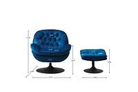 Streamdale Furniture Swivel Leisure chair lounge chair velvet blue color with ottoman