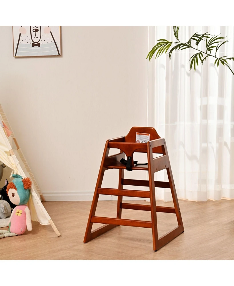 Simplie Fun Walnut Pine Baby Chair with Adjustable Safety Straps