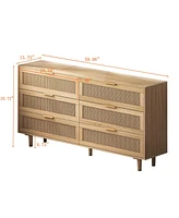 Streamdale Furniture Natural Rattan Dresser with Ample Storage and Anti-Tip Safety