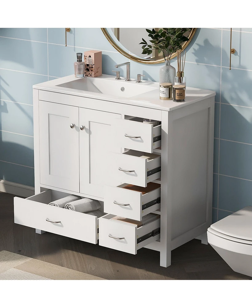 Streamdale Furniture 36" White Bathroom Vanity with Premium Ceramic Sink