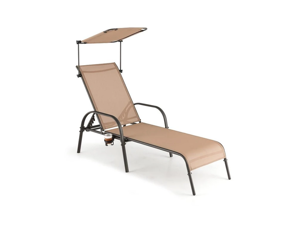 Slickblue Patio Heavy-Duty 5-Level Adjustable Chaise Lounge Chair-Brown