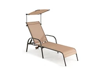 Slickblue Patio Heavy-Duty 5-Level Adjustable Chaise Lounge Chair-Brown