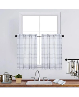 Caromio Yarn Dyed Buffalo Check Voile Sheer Kitchen Tier Curtain Pair, 54" x 36"