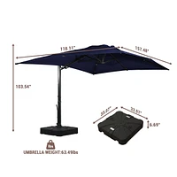 Mondawe 10ft Suqare 360 Degree Rotation Cantilever Umbrella w/ Weight Base Included