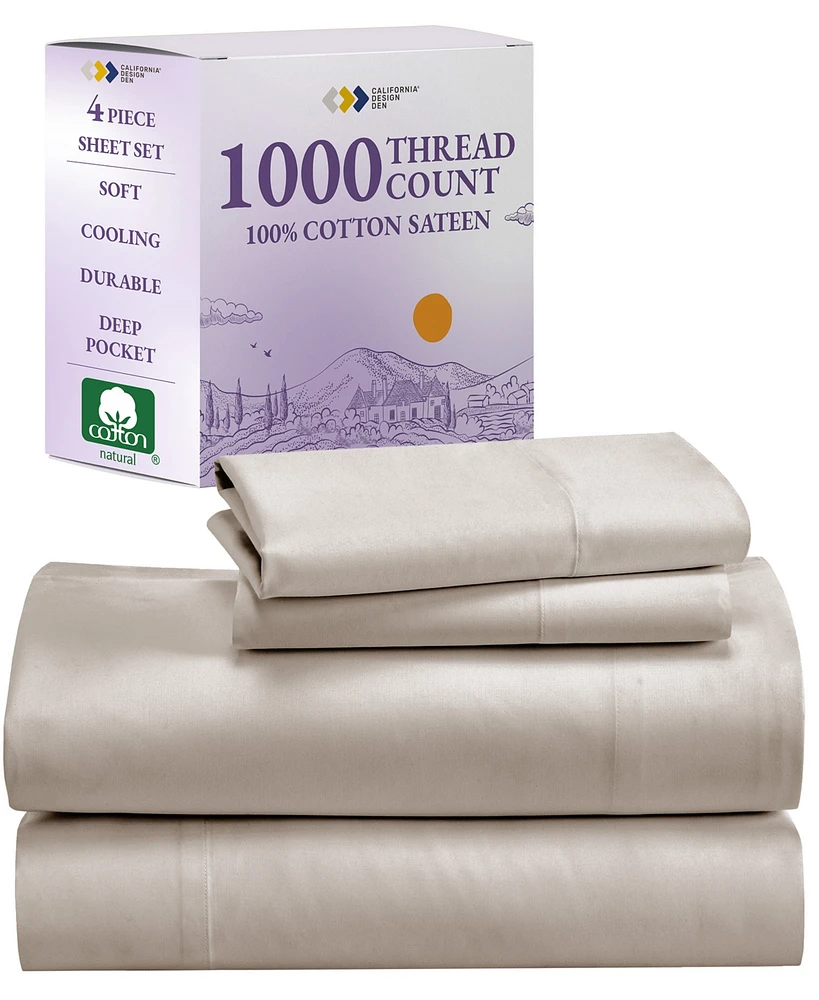 California Design Den Luxury 1000 Thread Count King Sheets Set - 100% Cotton Sateen Soft, Thick & Deep Pocket