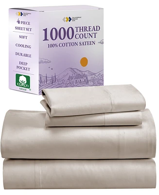 California Design Den Luxury 1000 Thread Count King Sheets Set - 100% Cotton Sateen Soft, Thick & Deep Pocket