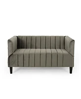 Simplie Fun Contemporary Velvet Settee with Channel Stitching & Nailhead Accents