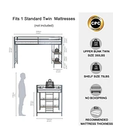 Adam junior twin loft bunk black with Cinnamon wood shelf