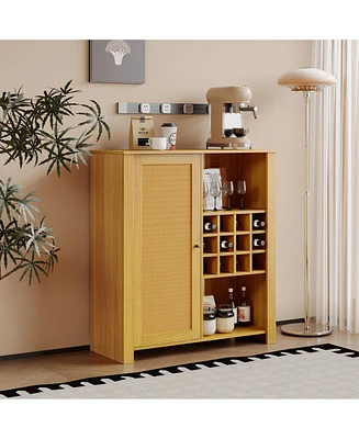 Simplie Fun Rattan Cabinet with Adjustable Shelves, Modular Wine Storage & Multipurpose Use