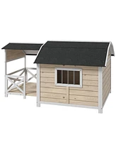 PawHut Wooden Dog House Outdoor with Porch for Medium Large Dogs, Gray