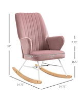 Homcom Accent Rocking Chairs, Uphostered Nursery Glider Rocker, Modern Armchair, Wingback Chair for Living Room and Bedroom, Pink