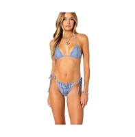 Edikted Women's Denim Printed Triangle Bikini Top