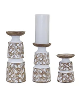 Slickblue Leaf Pattern Candle Holder With Wood Design (Set of 3)