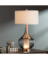 Courtney 28 1/2" Tall Modern End Table Lamp Night Light Table Top Dimmer Gray Brushed Nickel Finish Glass Metal Single White Shade Living Room Be