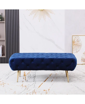 Simplie Fun Velvet Button Tufted Bench with Gold Metal Legs