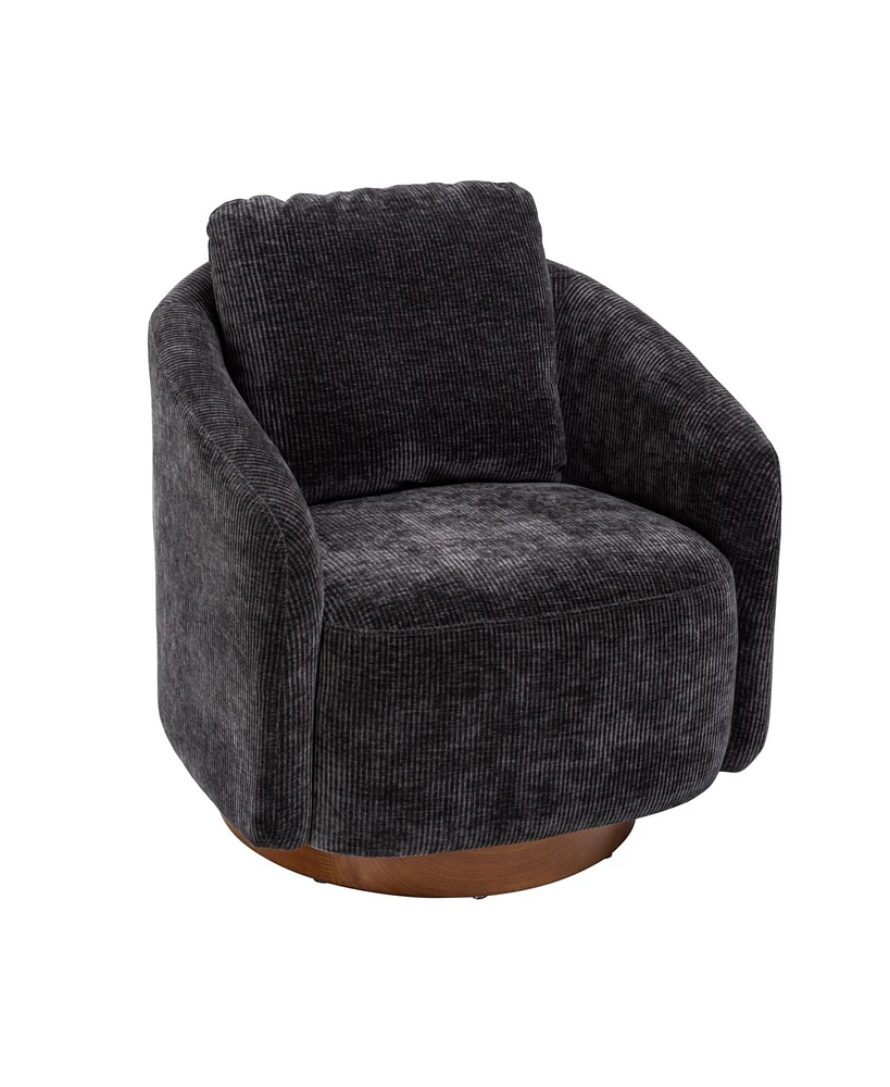 Simplie Fun Cozy and Stylish Embossed Chenille Swivel Accent Chair with Walnut Base