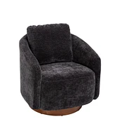 Simplie Fun Cozy and Stylish Embossed Chenille Swivel Accent Chair with Walnut Base