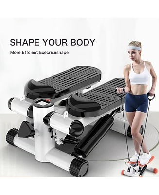 Simplie Fun Total Body Fitness Machine Mini Stepper with Resistance Bands for Full-Body Results