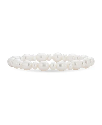 Bling Jewelry Stackable Baroque Irregular Shape White Freshwater Cultured Pearl Strand Stretch Bracelet For Women For Adjustable