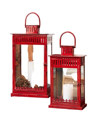 Slickblue Set of 2 Bright Red Metal Lanterns