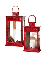 Slickblue Set of 2 Bright Red Metal Lanterns