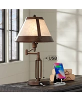 Franklin Iron Works Samuel Rustic Swing Arm Accent Table Lamp 21 1/4" High with Usb Charging Port Bronze Natural Mica Shade for Living Room Bedroom Ho